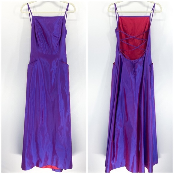 Adrianna Papell Dresses & Skirts - Vintage Adrianna Papell Evening Purple iridescent High Neck Open Back Maxi Dress